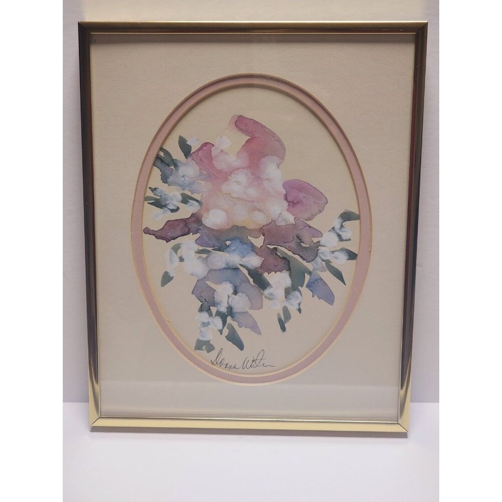 Vintage Donna Watson Listed Artist Watercolor Water Flowers Gold Frame 10x8